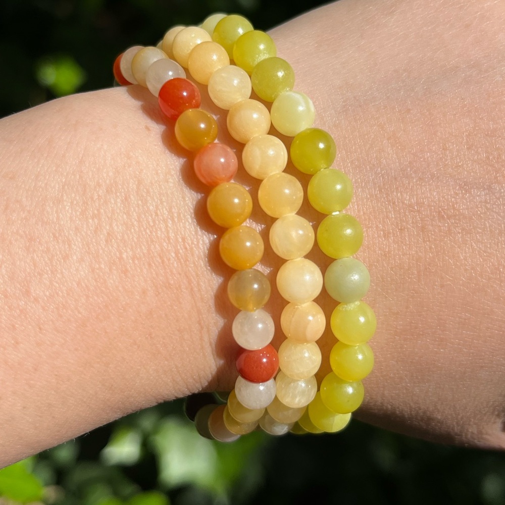 6mm dainty yellow jade lemon jade yellow aventurine bracelet set‎